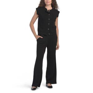 CYRUS Black 2pc Waffle Top And Full Needle Pants Set